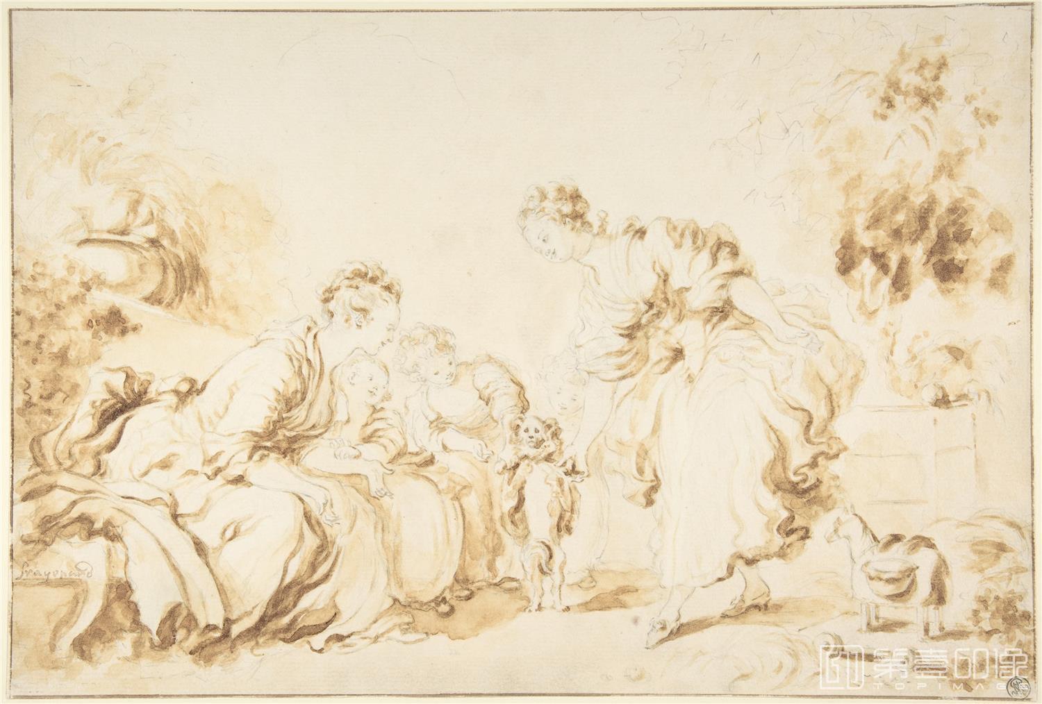 素描-美国纽约大都会美术馆素描藏画-Copy after Jean Honoré FragonardThe Education of a Dog-0507